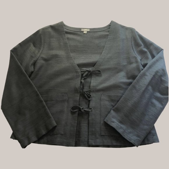 Black silk/cotton blend jacket with front tie closure - Picture 6 of 14